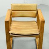 Set of Camel Leather Cubic Pinewood Side Chairs by Ate van Apeldoorn 1970s