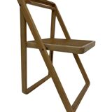 set of four mid century modern folding chairs, wood and webbing chair, italy 1970s design
