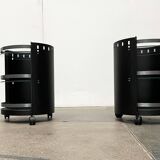 Postmodern German side tables in rolling metal and glass by D-Tec, 1980s, set of 2.