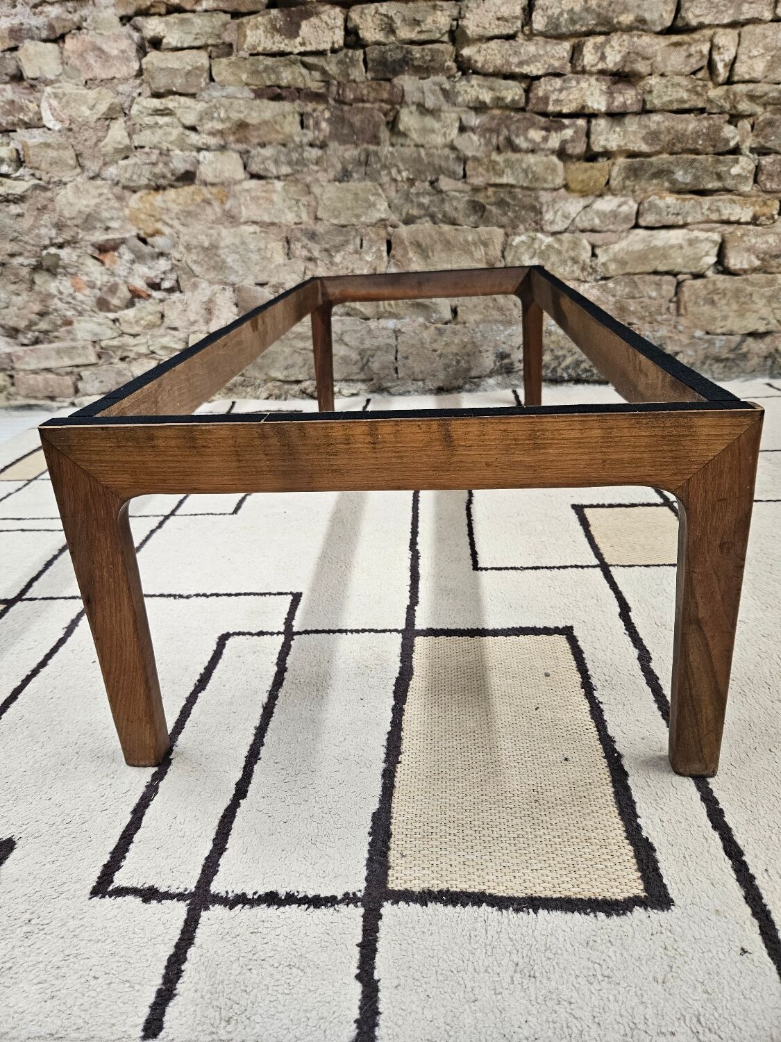 Vintage 1970s smoked glass wood coffee table