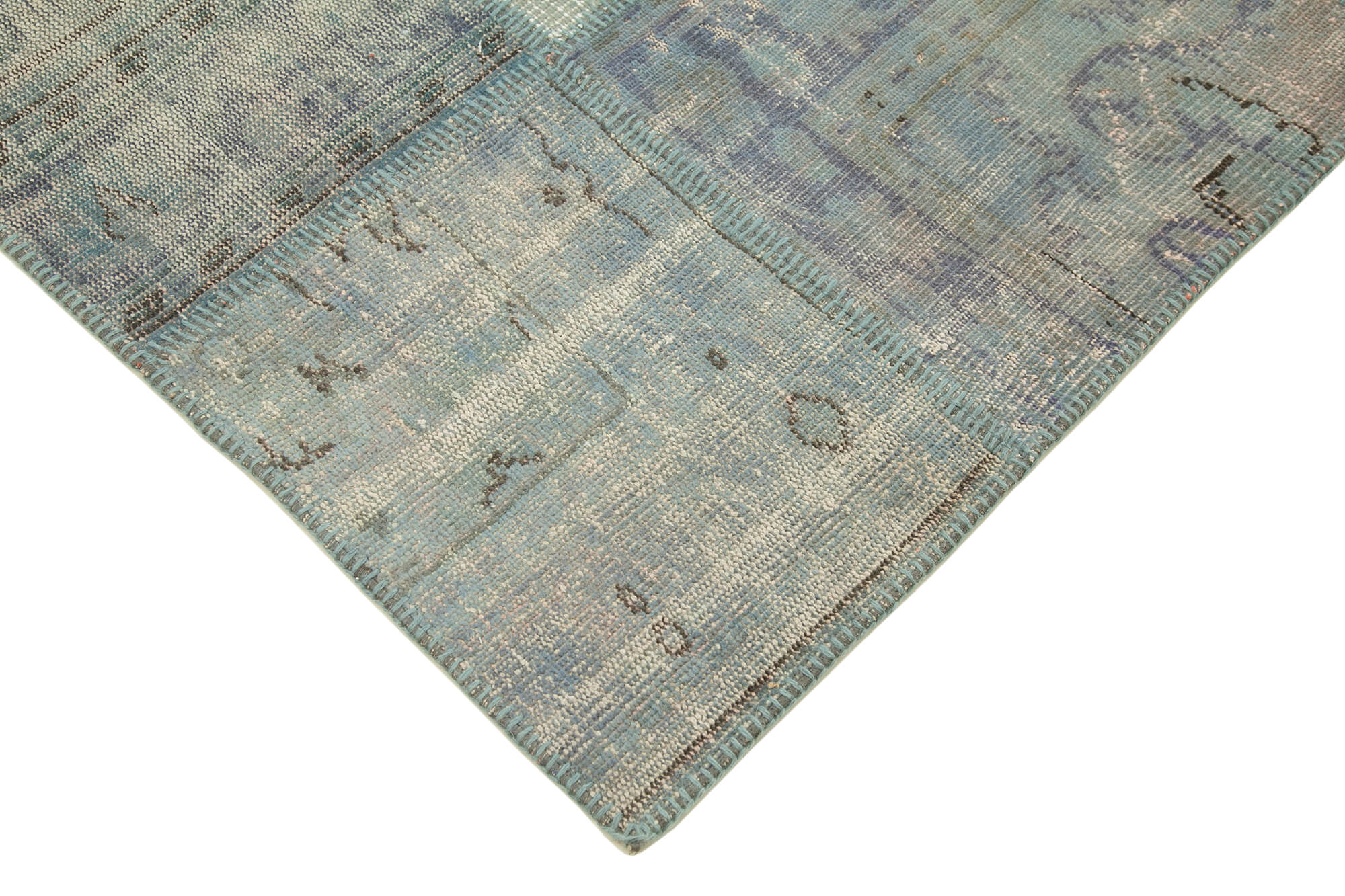 Hand-knotted turkish vintage 175 cm x 244 cm blue patchwork carpet