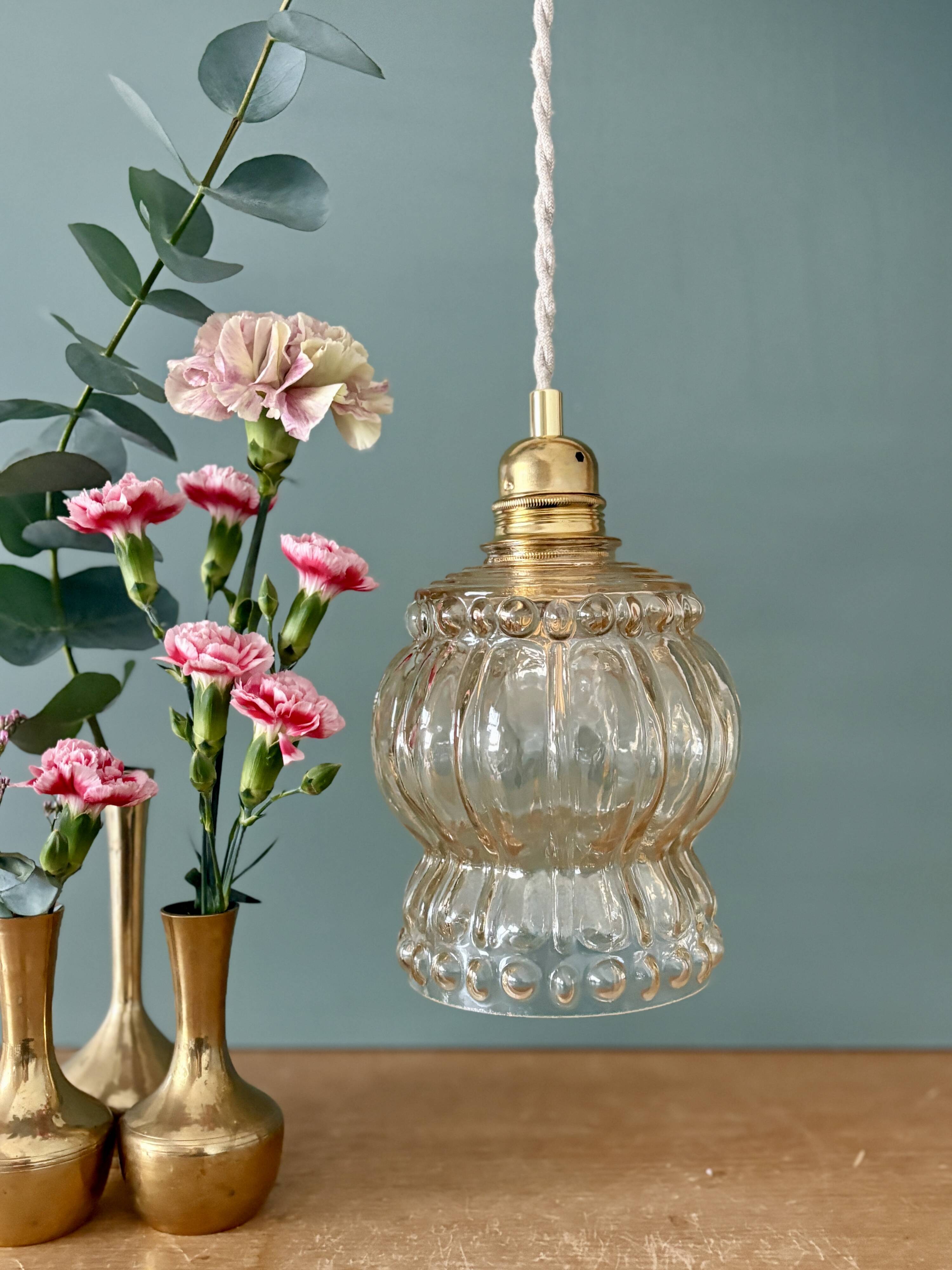 Vintage amber glass suspension globe