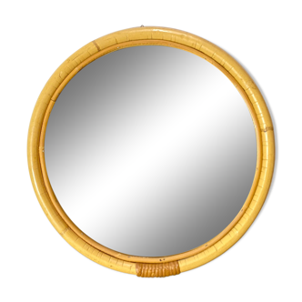 Miroir rond vintage en rotin du danemark | miroir boho scandinave