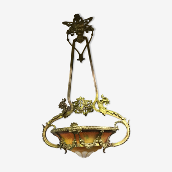 Art Nouveau chandelier in bronze and glass