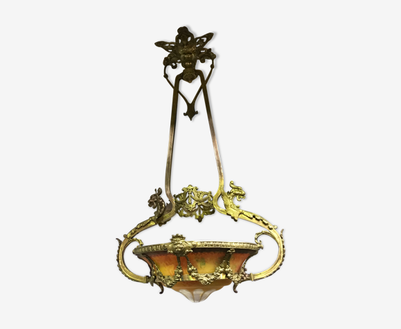 Art Nouveau chandelier in bronze and glass | Selency