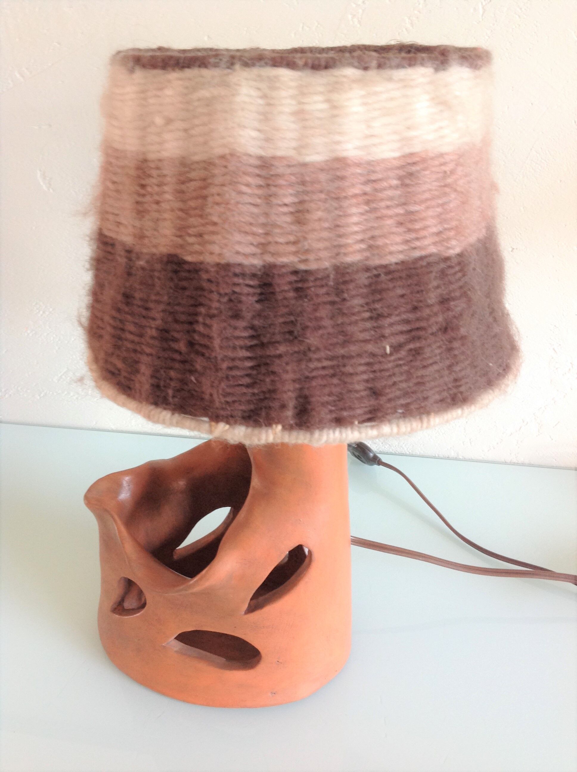 Ceramic lamp terracotta and lampshade wool 50/60