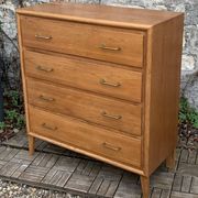 Vintage chest of drawers with compass feet, oak, original patina, 1950s