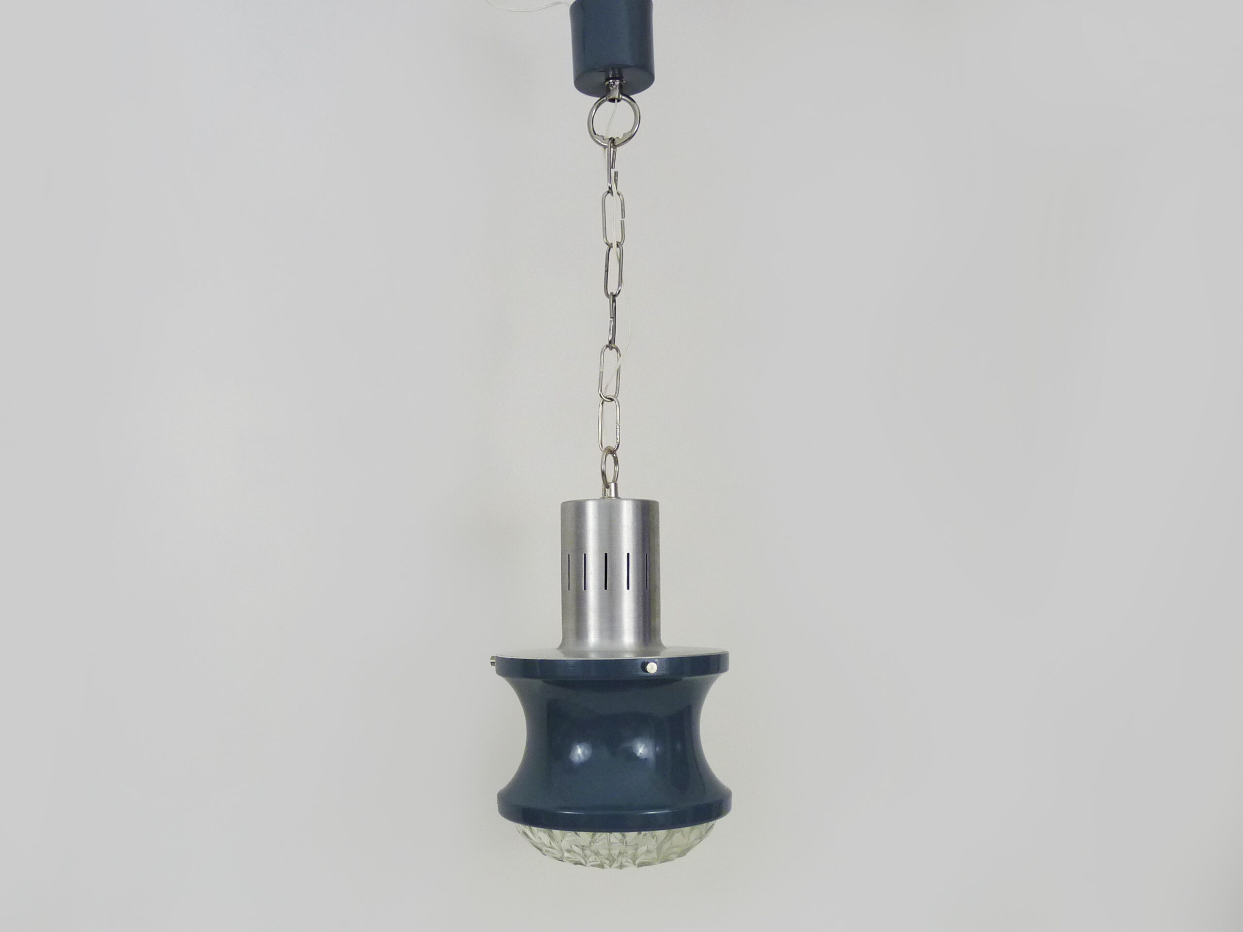 Vintage blue and gray pendant lamp in metal and plastic year 70