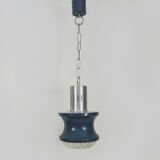 Vintage blue and gray pendant lamp in metal and plastic year 70