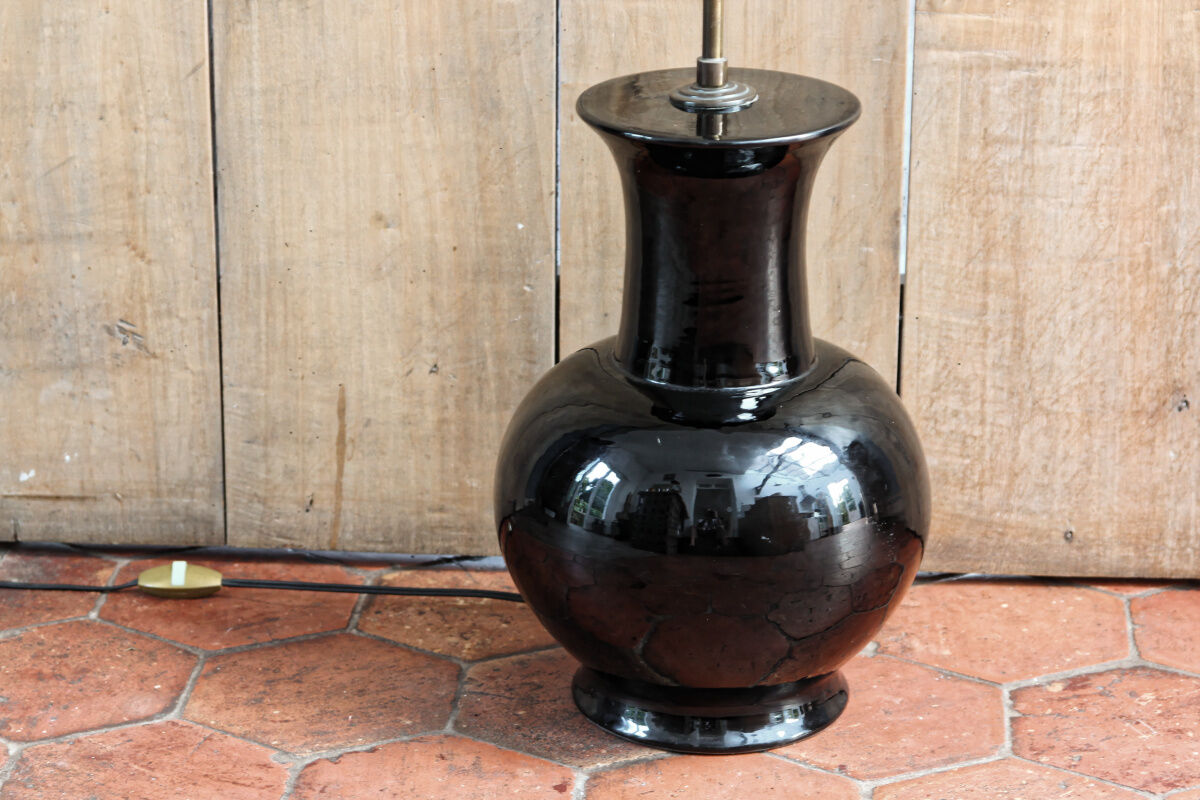 Antique lamp foot, earthenware and brass