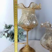 Duo desk lamps, vintage inspiration, bronze and ocher tulip glass