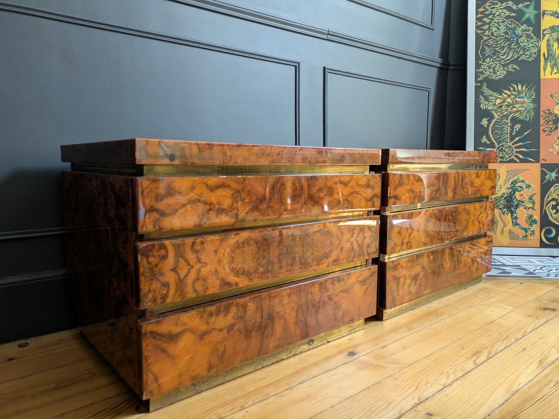 Pair of bedside tables attributed to Jean Claude Mahey.