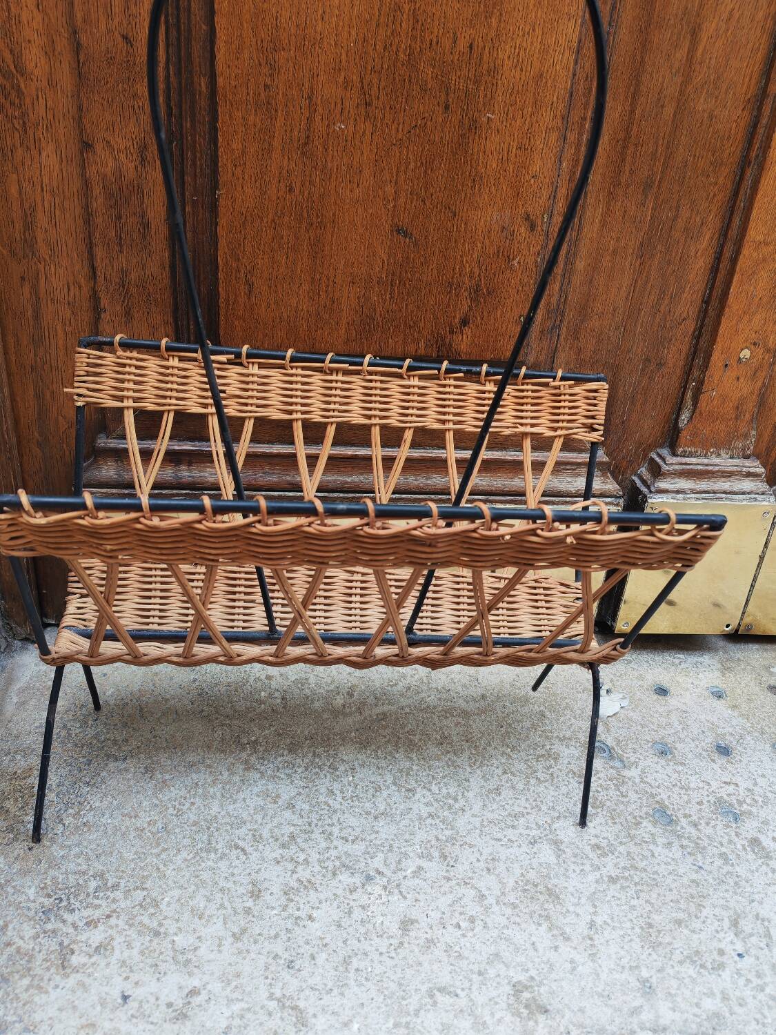 Metal and wicker magazine rack
