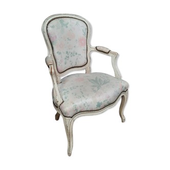 Fauteuil Louis XV en bois laqué  blanc