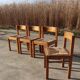 Set vintage pine dining table with 4 rush seat chairs Dutch design