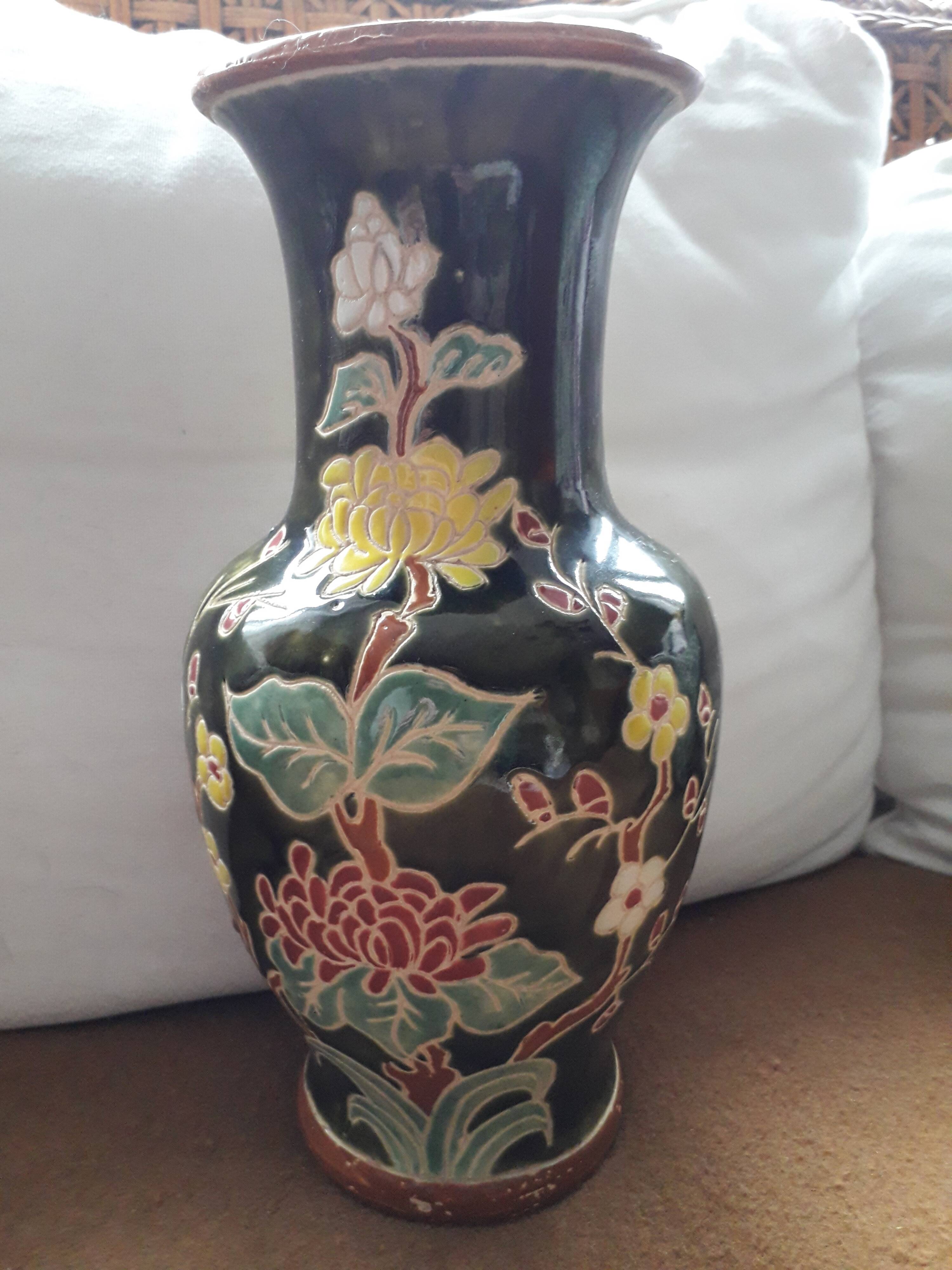 Large vintage ceramic vase with floral decoration