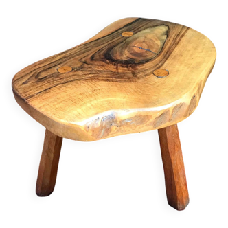 Vintage olive wood stool from the 70s