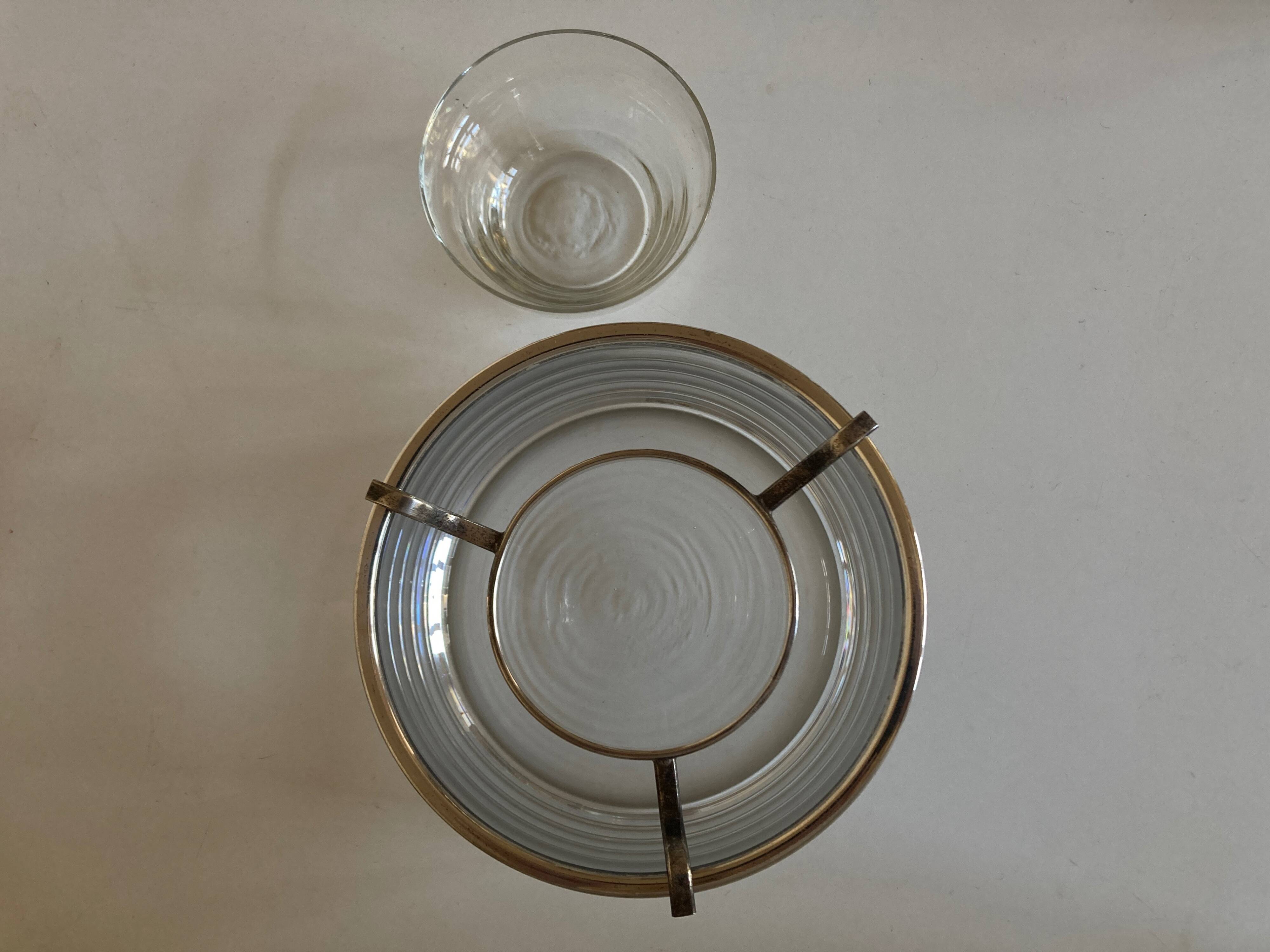 Caviar server on ice glass silver metal 1960