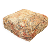 Vintage multicoloured Berber pouf in natural wool