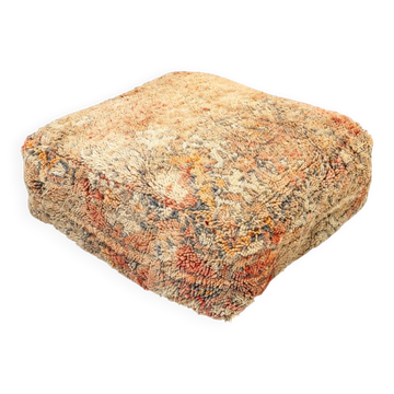 Vintage multicoloured Berber pouf in natural wool