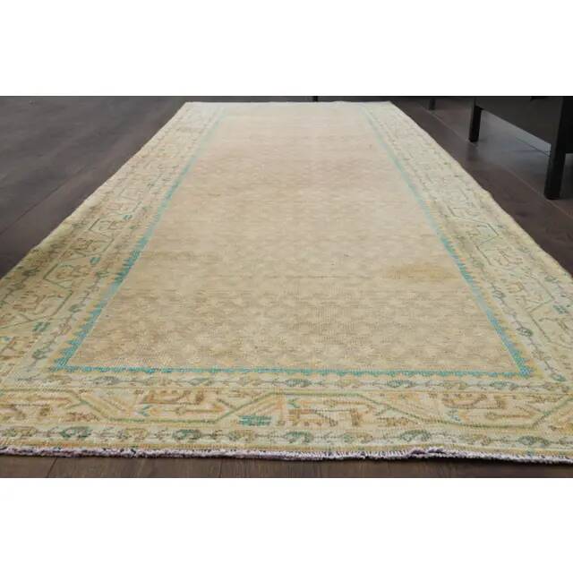 1970s Vintage Turkish Oushak Handmade Wool Cotton Orange Runner Rug 108x312