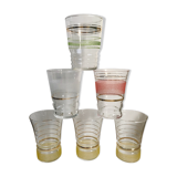 ensemble de 6 verres à eau granité colorés années 1960