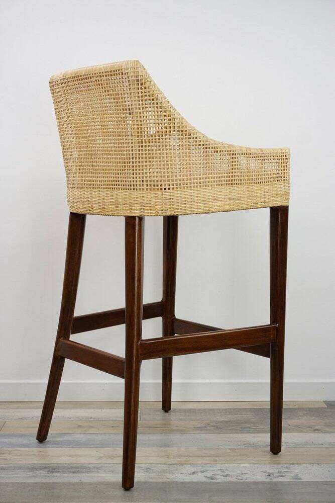 Wooden and rattan bar stool, France