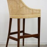 Wooden and rattan bar stool, France