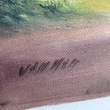 Peinture à l’huile chaumière ancien