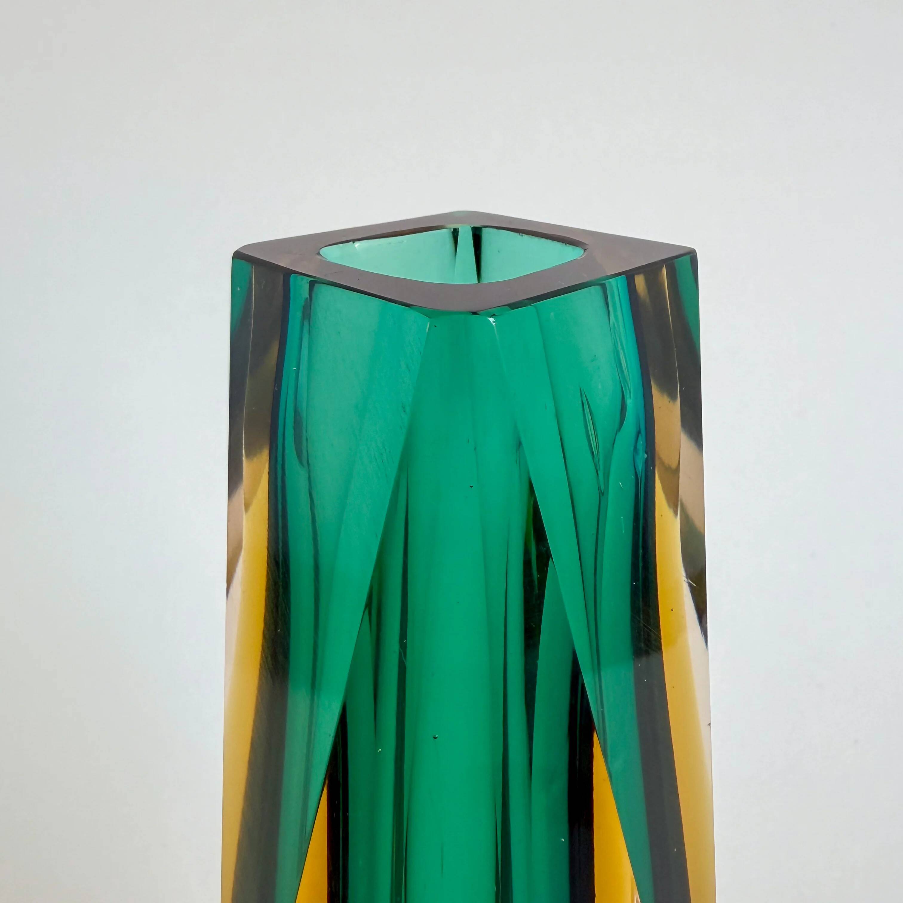 Faceted Sommerso vase from Murano in green