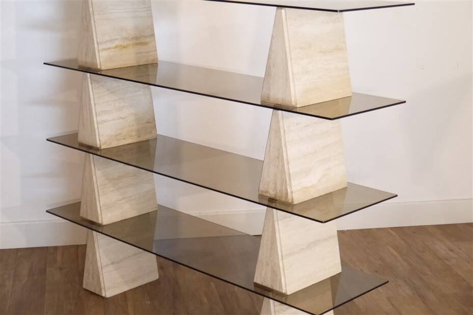 Italian travertine and glass shelf 1970