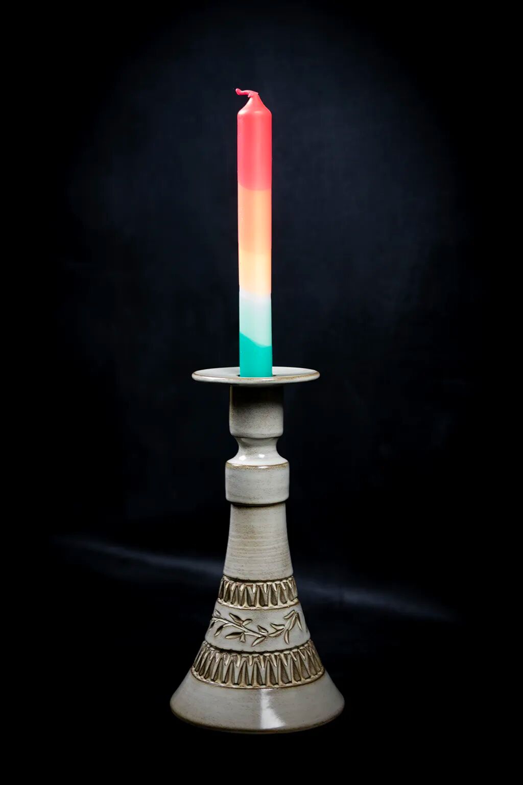 Ceramic candle holder with geometric decoration by Huguette Bessone - Vallauris