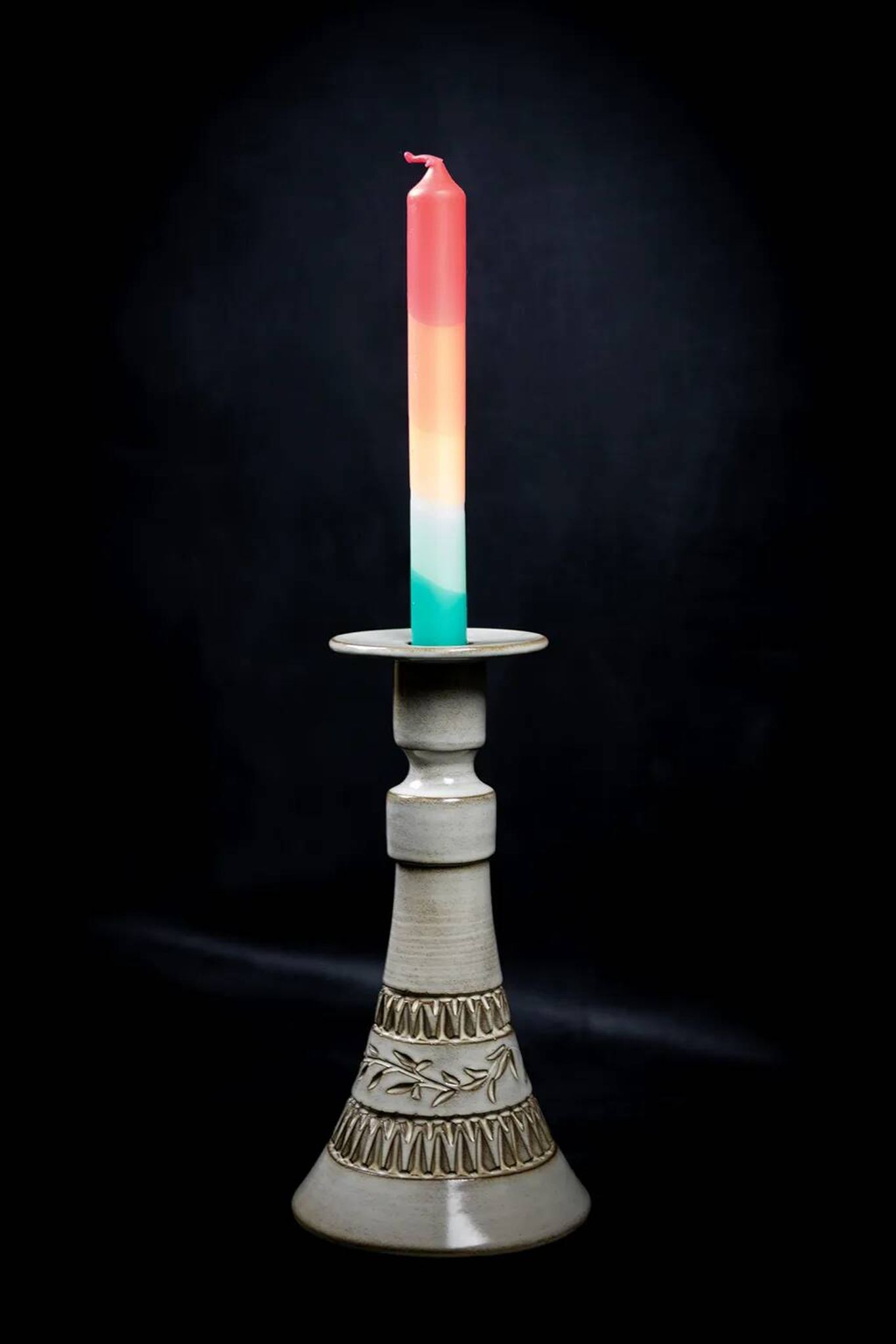 Ceramic candle holder with geometric decoration by Huguette Bessone - Vallauris