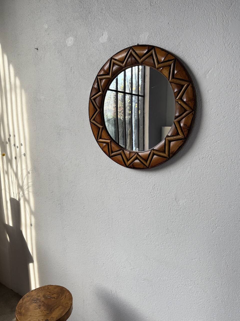 Round rattan mirror 1980