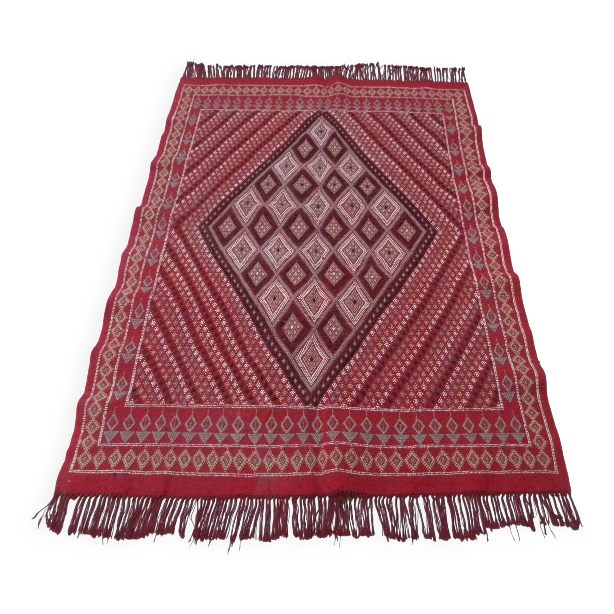 Traditional Ethnic Red Artisan Rug, Geometric Berber Rug