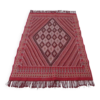 Traditional Ethnic Red Artisan Rug, Geometric Berber Rug