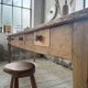 Pine and oak farmhouse table with multiple drawers, communal type, 240cm.