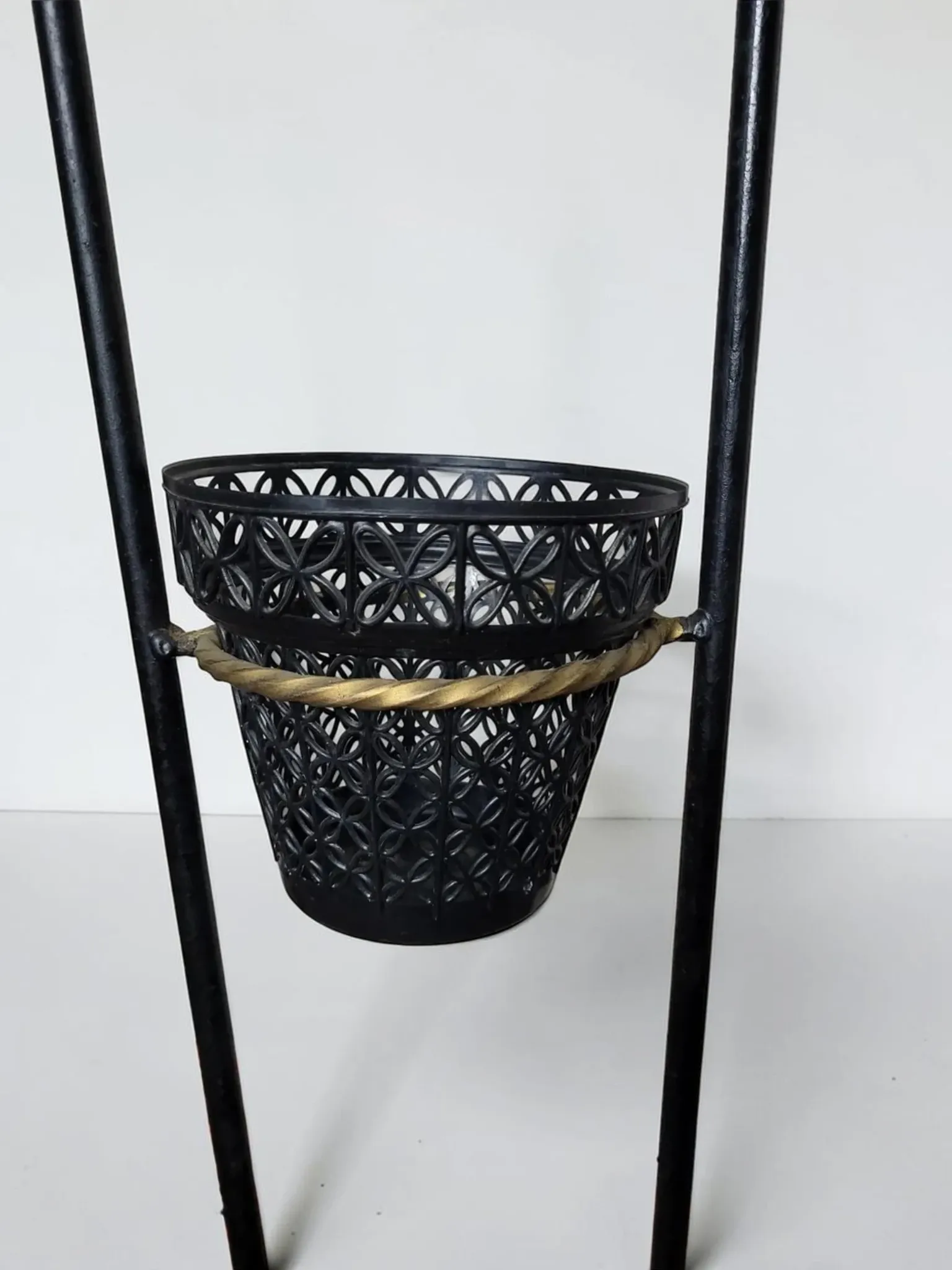 Wrought iron magazine rack floor lamp 1950s