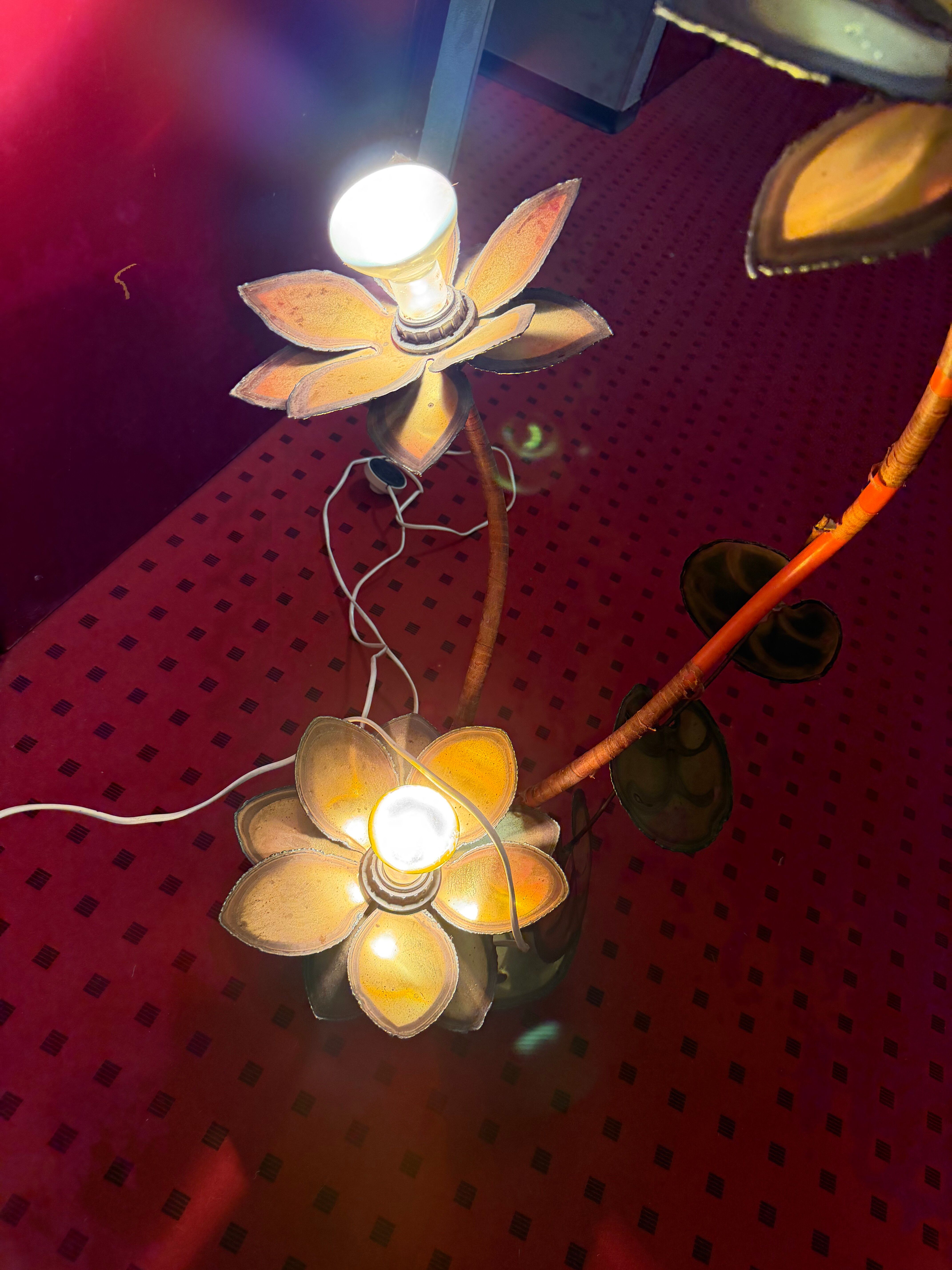 Lampe vintage fleur 3 têtes – style Maison Jansen – années 70