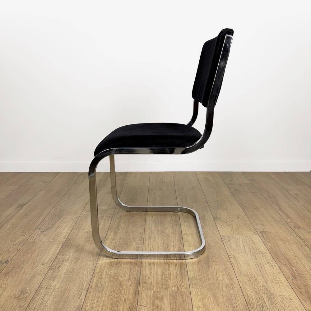Chrome and black velvet sled chair from the 70s in Italy