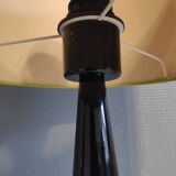 Lampe pied acier laqué noir design et abat-jour imprimé vintage