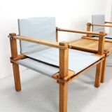 Gerd Lange Japandi style safari arm-chairs and Table, 1965