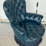 Armchair Napoleon III leather Chesterfield way, late nineteenth