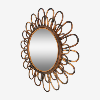 Smoked rattan flower shaped mirror
