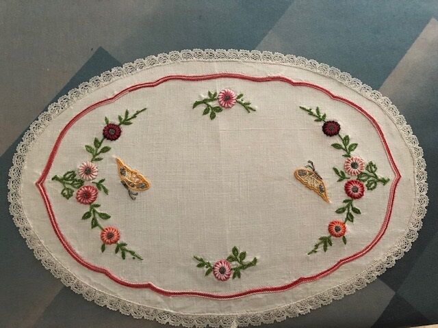 old oval placemat embroidered hand
