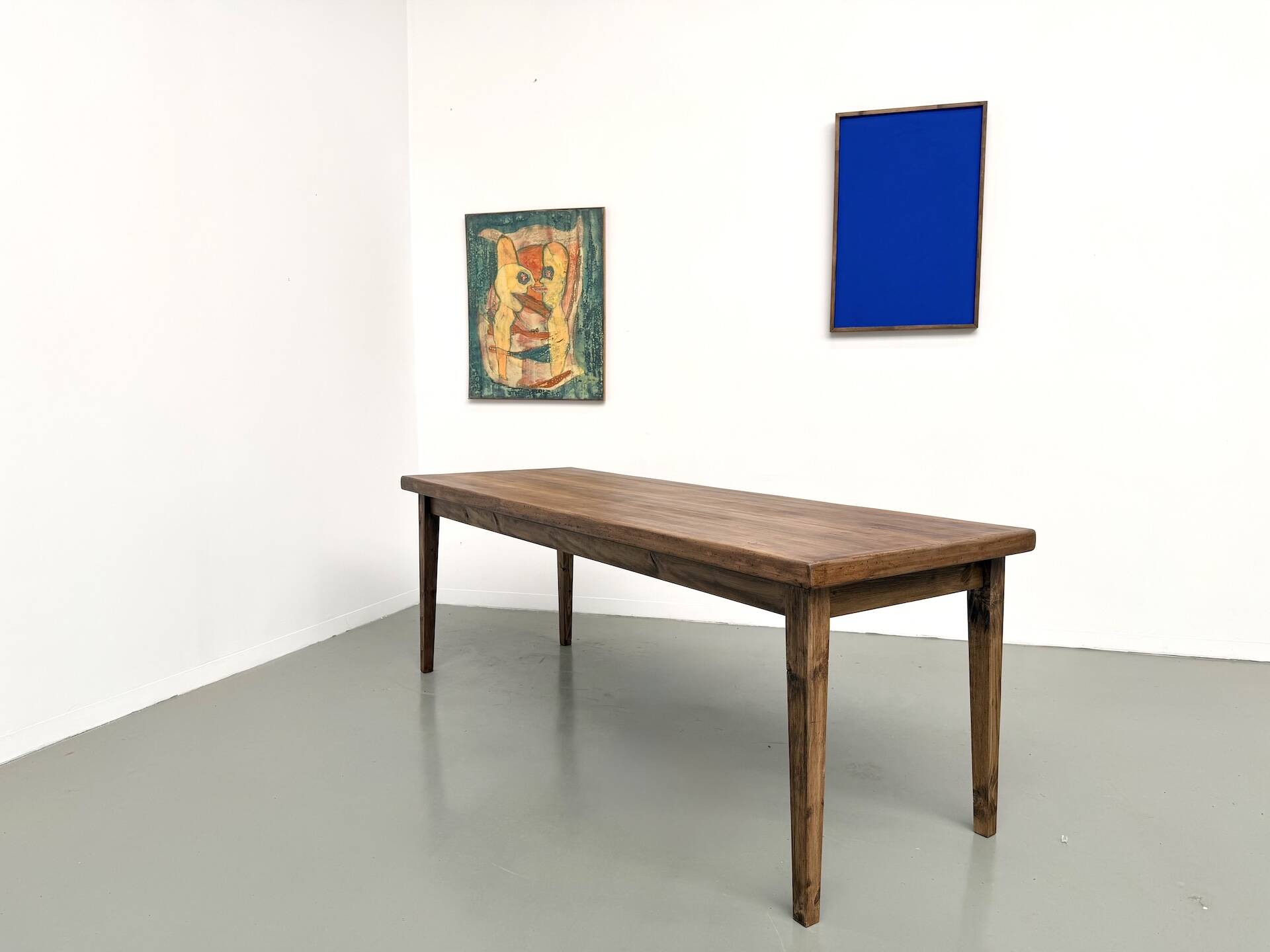 Beech farmhouse table, tapered legs, France, 1970s