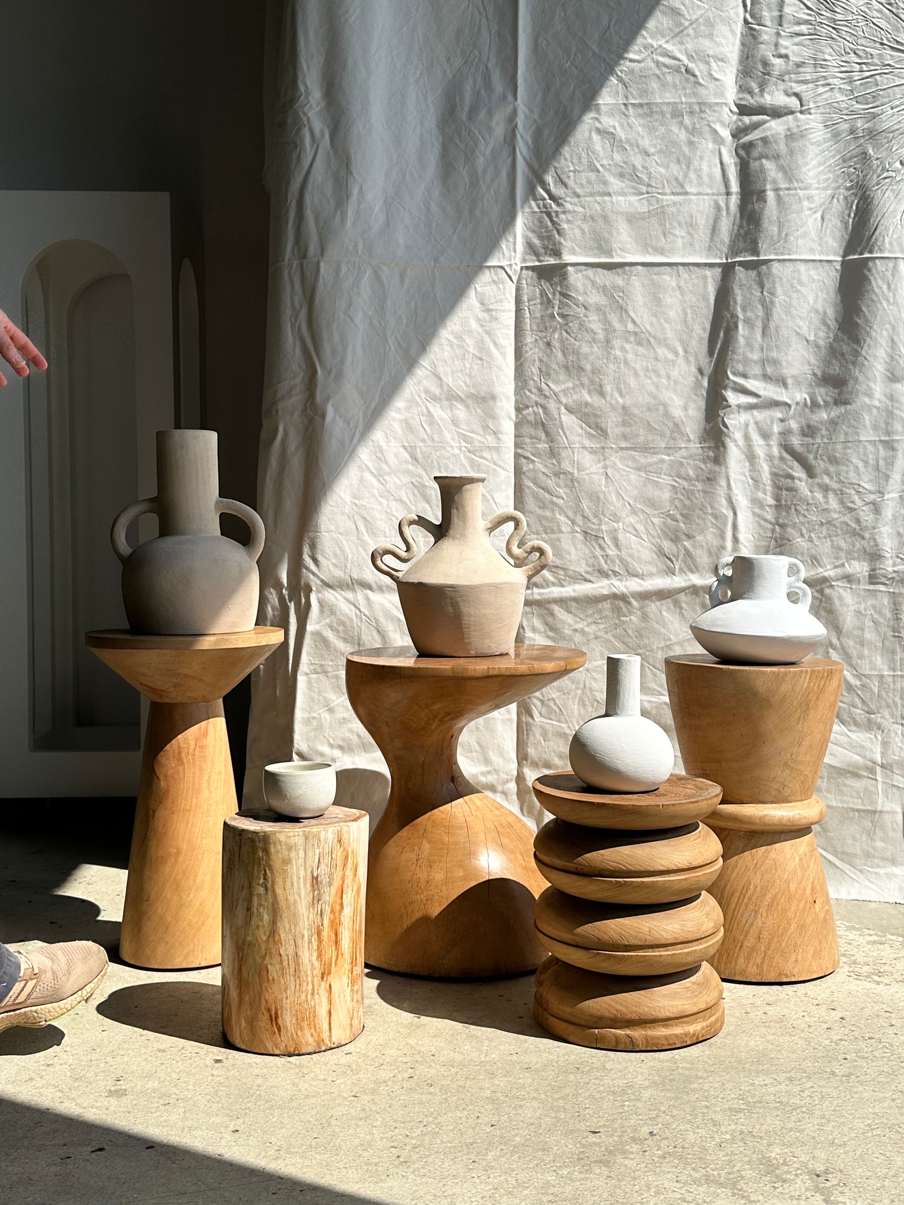 Handmade terracotta vase painted white with double handles H:16 D:20