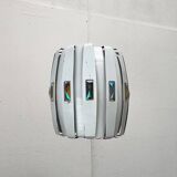 Metal pendant lamp and prism model in white mid-century by Werner Schou for Coronell Elektro, Denmark, 1960s.