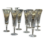 Set of 10 crystal champagne flutes from Sèvres, Niagara model from the 1950s.