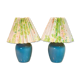 Vintage pair of blue ceramic table lamps